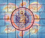 Particolare del Cristo nella sua Maiestas con i simboli degli Evangelisti e le fiammelle degli Apostoli